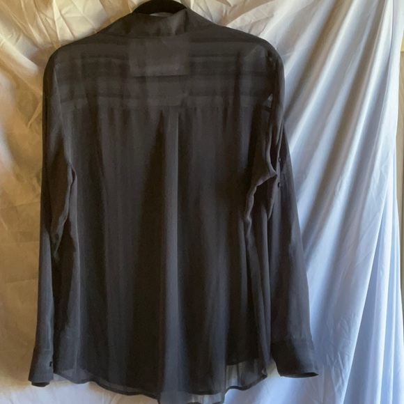 Express Portofino Slim-Fit Dark Gray Sheer Blouse, Size Large - Picture 5 of 9